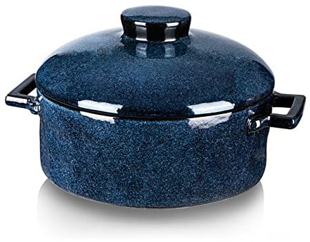 Vicrays Cocotte ronde profonde en céramique avec couvercle et poignées pour lasagnes, pour fête, dîner, banquet, usage quotidien (bleu)