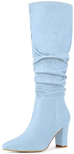 Allegra K Stivali alti al ginocchio da donna con tacco grosso a punta, blu cielo, 40.5 EU