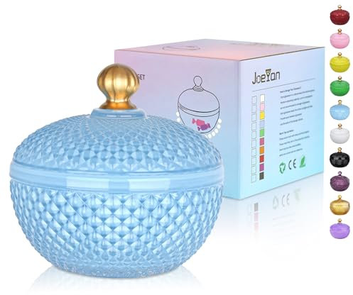 Joeyan 12 * 12cm Blau Bonbonglas mit Deckel,Deko Glas mit Deckel für Geschenk Muttertag,Bonboniere Süßigkeiten Glas mit deckel,Haus Küche Badezimmer Vorratsgläser mit Deckel