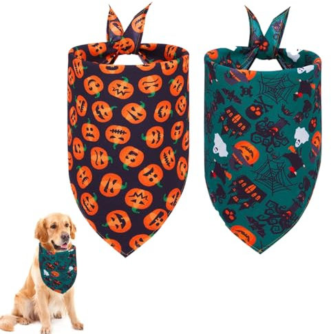 Halloween Hund Bandana, Haustier Bandana, Halloween Hundehalstuch, Hunde Kopftücher, Haustier Dreieck Lätzchen, Dreieck Hund Schal, für kleine, mittelgroße, große Hunde und Katze, 2 Stück