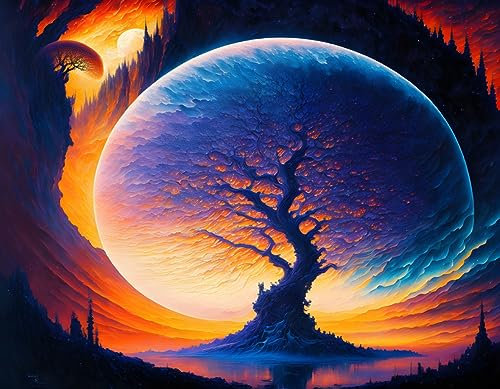 AgaaTi Deko Kunstdrucke Wandbild Leinwandbild Toter Baum unter dem Mondlicht strahlt buntes Licht aus für Heimtextilien 60x90cm