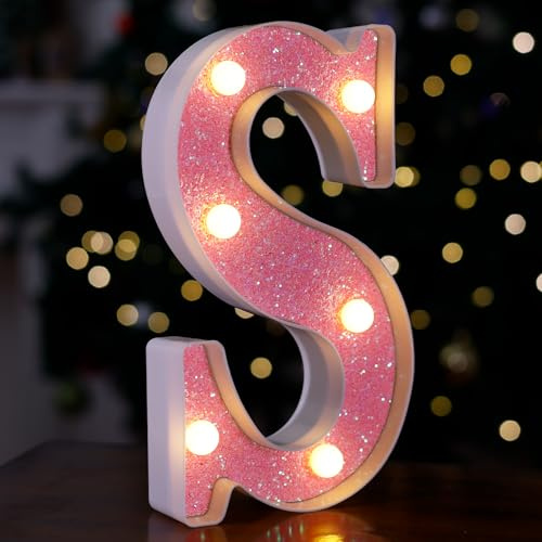 Lettres lumineuses LED pour chapiteau – Lettres de l'alphabet roses à paillettes – Alimentées par piles pour décoration de maison, fête, bar de nuit, mariage, anniversaire, Noël, cadeau pour fille