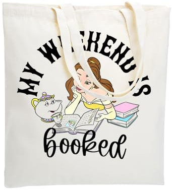 WZJHCL Prinzessin Belle Tote Bag Beauty Belle Tote Einkaufstasche Buchliebhaber Leser Handtasche My Weekend Is Booked Umhängetasche, Weekend Book Tote Bag, Large