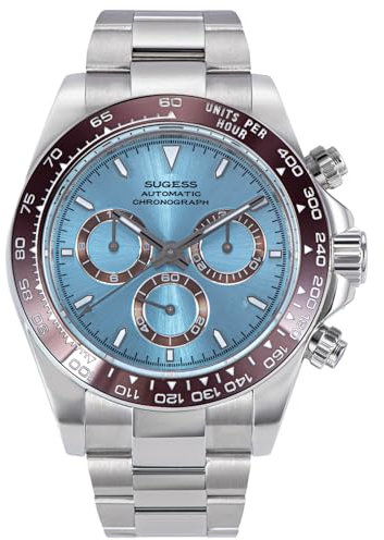 Sugess S418-2.006.S Chrono Racing Herrenuhr Chronograph mit Keramik-Lünette 41 Rubin Silber, Silber
