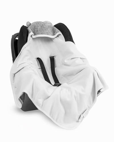 DANKA® Einschlagdecke für Babyschale, Kinderwagen und Kindersitze - Baby Decke für Neugeborene in idealer Größe 80x80cm mit Kapuze und Klettverschluss für Sommer (Grau)