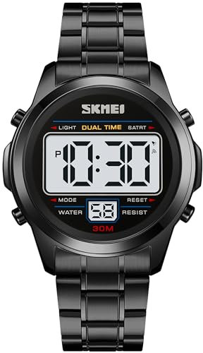 Digital Uhren Herren Luxus Sportlich Männer Uhr Militär Edelstahl LED Wecker Digitale Armbanduhren Herrenuhr Wasserdicht mit Stoppuhr Datum Dual Time 12/24H Multifunktions