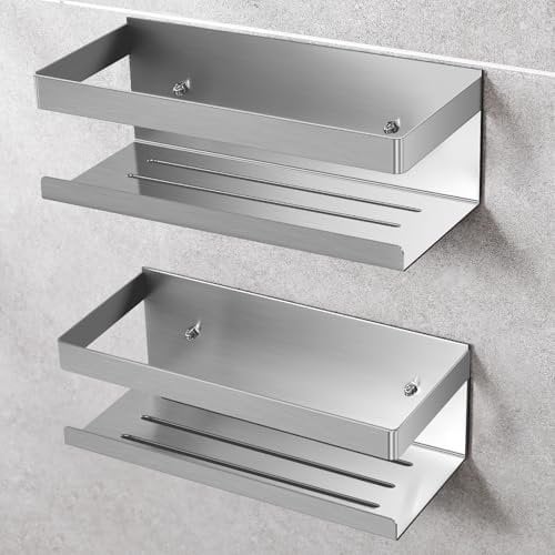 UUlioyer Estanteria Baño de Acero Inoxidable SUS304, 2 Piezas Estanteria Ducha sin Taladro, Organizador Ducha para Champú y Gel de Baño (Plata- 2 Piezas)