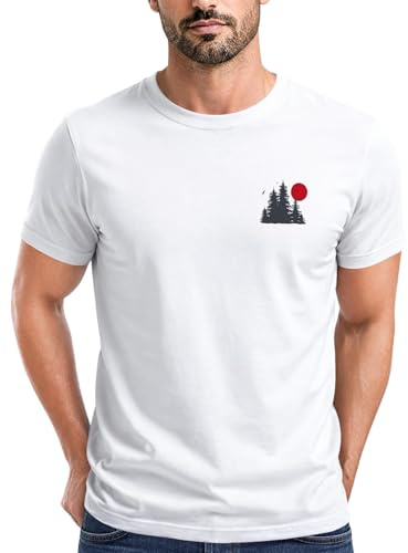 Neverless® Herren T-Shirt Logo Print Wald Silhouette Natur Aufdruck Outdoor Fashion Basicshirt Streetstyle