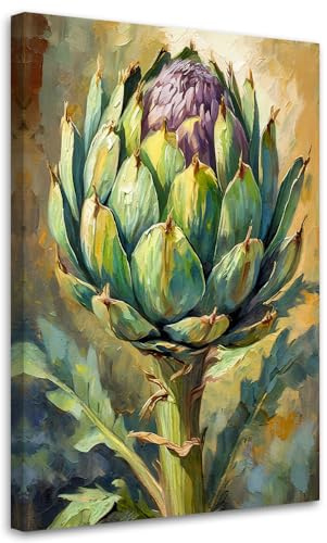 Feeby Leinwand Bilder - Bild Wohnzimmer - Artischocke Acryl wie gemalt - 60x90 1tlg - Deko Schlafzimmer Groß - Dekoration Canvas - Gemälde - Modern Wandbilder - Kunstdruck