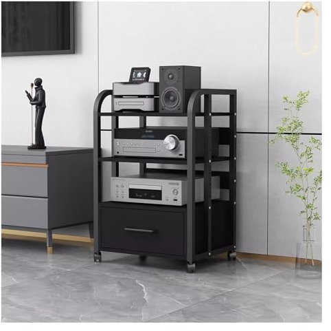 audio rack hifi regal Audio-Rack-Schubladenteiler auf Rollen – Medienregal aus Metall mit höhenverstellbarer Halterung – schwarzes Eck-Unterhaltungsregal, Aufbewahrungsständer für Schlafzimmer ( Color