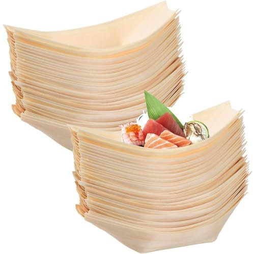 50 100 200 barchette finger food monouso in legno di pino 11x5,5cm - ciotoline per aperitivo naturale pagoda - ciotole stuzzichini aperitivo (50 pezzi)