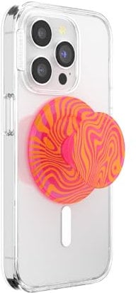 PopSockets: PopGrip Round für MagSafe - Inklusive Adapterring für MagSafe - Ausziehbarer Sockel und Griff mit einem Austauschbarem Top für Smartphones und Hüllen - Swirl Aviation Orange