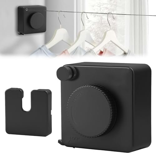 Domigard Stendibiancheria Retrattile, 4.8m Acciaio Inossidabile Stendibiancheria per Interni ed Esterni, si Estrae, si Blocca per Evitare Cedimenti, Adatto per Aalconi, Lavanderie, Bagni (Nero)