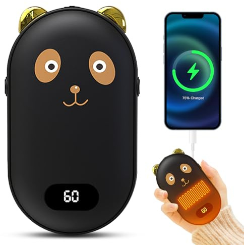 HIULLEN 5200mAh Handwärmer Wiederaufladbar, Handwärmer Elektrisch Kinder, Tragbarer Taschenwärmer mit Digitalanzeige, Wiederverwendbar Handwärmers USB Powerbank 3 Heizmodi Geschenk für Frauen Mann