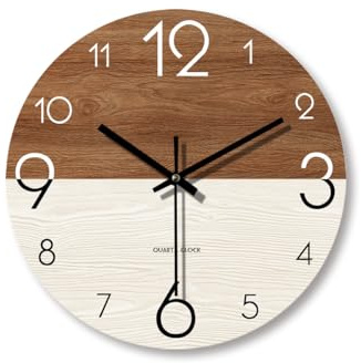 Jauhmui Wanduhr Groß,14 Zoll Round Holz Quarz für Wohnzimmer Büro (07)
