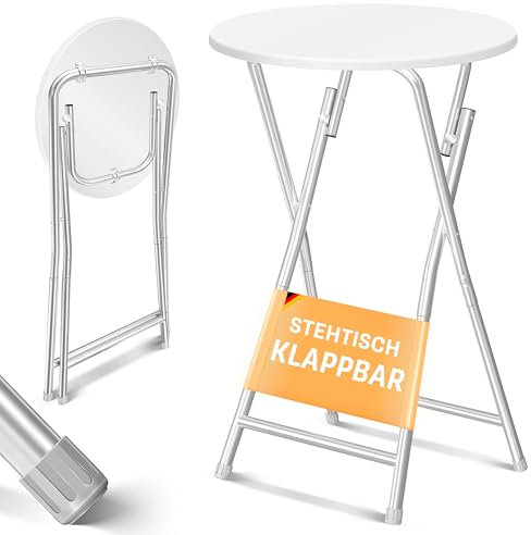 KESSER® Stehtisch Bistrotisch mit PVC-Platte | Wetterbeständiger Klapptisch | 60cm / 110cm | Partytisch Tisch rutschfest | In- & Outdoor | Hochzeit Empfangstisch | 4 Standfüße pulverbeschichtet