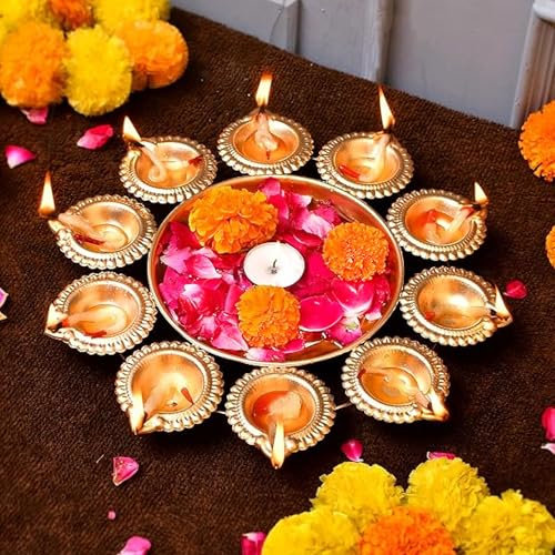 SAJTOX Decorative Urli Bowl Diwali Diyas Handcrafted for Floating Flowers and Tea Light Candles Home, Office and Table Decor| Beautiful Diwali Decoration Items (12.2 Inches)