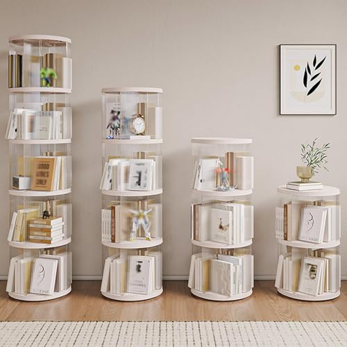 EFGETD 360 ° Drehbares Transparentes Bücherregal, Großes Lagerregal Hohes Bücherregal für Sammlungen/Bücher/Ornamente, Lagerschrank für Wohnzimmer, Schlafzimmer(White Circle,2nd Floor)