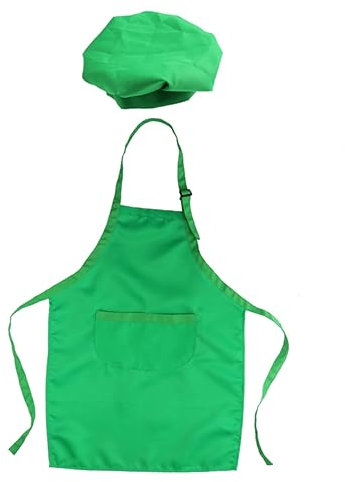 Amosfun Conjunto De Delantal y Gorro Para Delantal Infantil De Tela Verde Kit De Gorro y Para Hornear Manualidades y Pintar Años