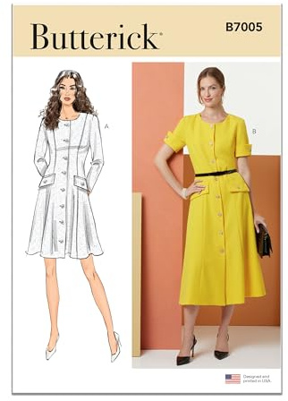 BUTTERICK Sewing Pattern B7005E5 Misses' and Miss Petite Button Front Dress with Sleeve Variations E5(14-16-18-20-22)