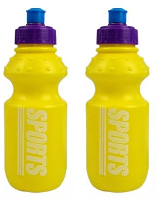 HOMESHOPA 2 Pack 350ml Yellow Kids Plastic Sports Water Bottle, BPA-Free, Spill Proof - Leakproof Spout, Reusable Children's Toddler Sports Bottle for School, Outdoor & Travel