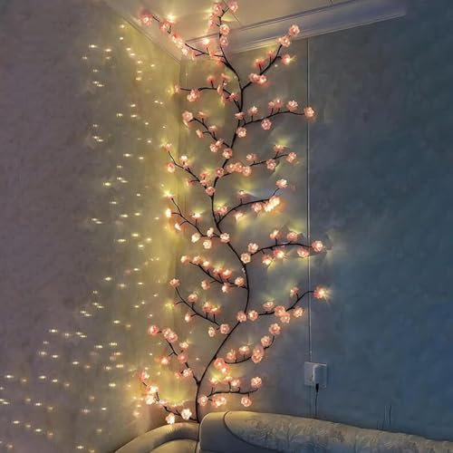 Luz de árbol de Cerezo en Flor, Luces LED de 1,6 m para Pared de Cerezo, árbol de Cerezo Iluminado con Control Remoto, árbol de Cerezo LED con 8 Modos de iluminación