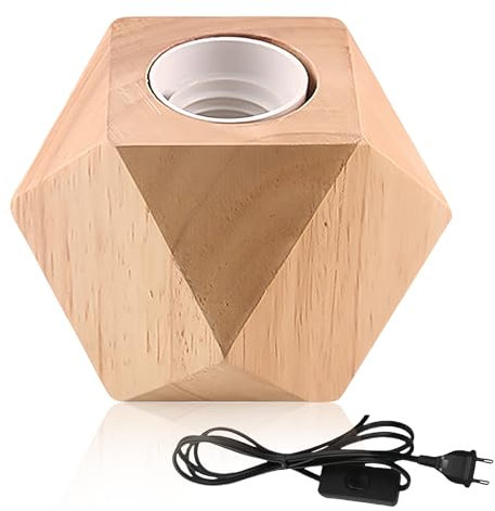 WIYETY Holz Nachttischlampe, E27 Holzsockel, Diamant-Holzsockel, EU-Plug, Perfekt für Schlafzimmer/Wohnzimmer/Büro (ohne Glühbirne)