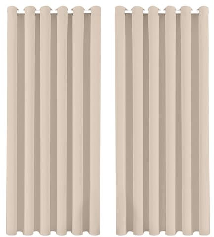 BedLooms Blackout Eyelet Curtains for Bedroom Thermal Insulated Cream Curtains Energy Efficient 2 Panels Each Wide 46x54 Inch Drop with 2 Tie Backs