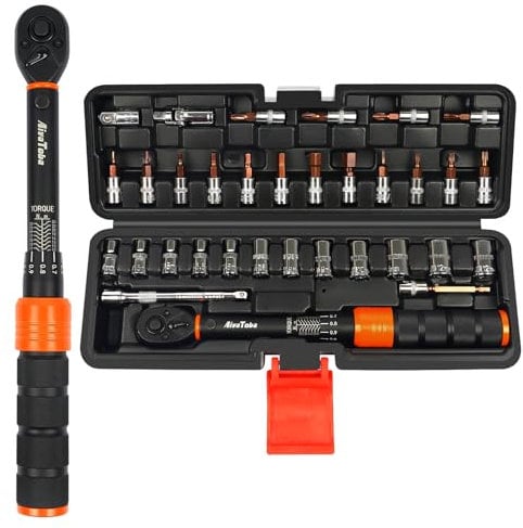 Drehmomentschlüssel Fahrrad 1/4, 2-24 Nm Drehmomentschlüssel, 33-tlg. Set Torque Wrench mit 72 Zähne Ratsche, ±3% Fehlergenauigkeit, Inklusive Verlängerungsstangen, 1/4- 3/8 Adapter