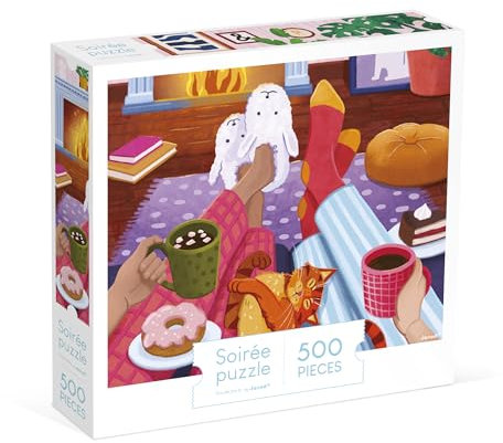 Janod J02495 Puzzle 500 Teile Erwachsene Teenager Kinder-Abend am Kamin-Fördert Geduld und Fingerfertigkeit-Europäische Herstellung, Pflanzenfarben und FSC-Zertifiziert-Ab 8 Jahre-J02495, Pink