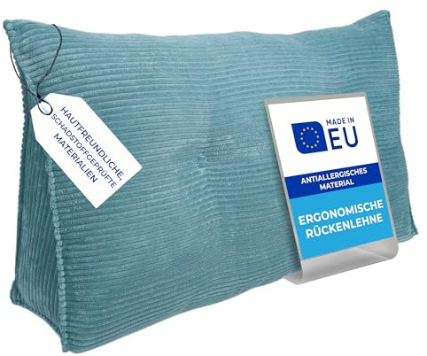 Pillows24 Cord Rückenkissen für Bett & Sofa 120cm, abnehmbarem Bezug | Bequemes Keilkissen und Lesekissen fürs Bett, waschbarem Bezug, Großes Sofakissen für Rückenlehne und Sofa, Hellblau