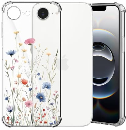ChoosEU Transparent Hülle für iPhone 17e / 16e Weich TPU Silikon Case mit Blume Muster Motiv für Mädchen Frauen Dünne Handyhülle Stoßfeste Airbag Schutzhülle Durchsichtig Cover - Blau Rosa