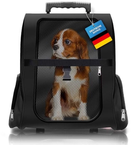 All Pets United Hunde-Trolley Kleintier Transportbox für Hunde und Katzen Tier-Trolley Haustier-Rucksack mit Teleskoparm (Hundetrolley Schwarz)
