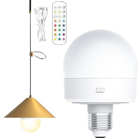 Schnurlose Glühbirne für Lampe - E26 Dimmbare Glühbirne Battered | Wiederaufladbare Glühbirne mit Fernbedienung 4 Timer und 3 Farbtemperaturen, 1800 -mAh -Backup -Glühbirne für Lampen
