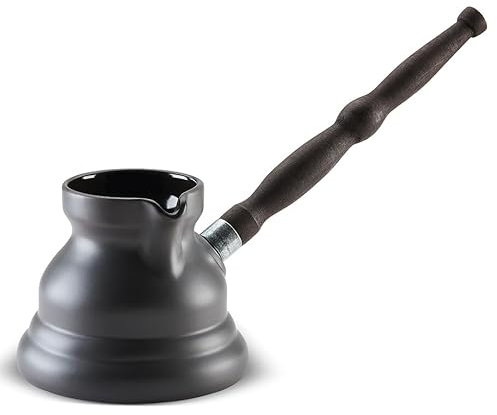 Ceramic Turkish Coffee Pot 300 ml (10.60 oz) Cezve Ibrik Briki Turka Vintage Red Color with Removable Wooden Handle For Gas Electric Hobs