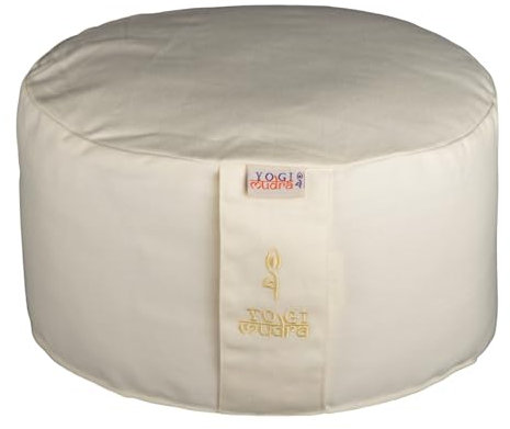 Yogimudra Meditationskissen mit Kapok-Füllung und Kordelzug – Perfekt für Yoga, Achtsamkeit & Entspannung (Winterweiß, Ø33x20cm)