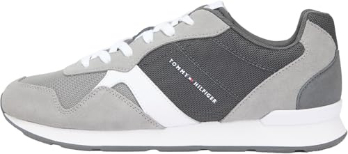 Tommy Hilfiger Herren Runner Sneaker Icon Mix aus Wildleder, Grau (Universal Grey), 43