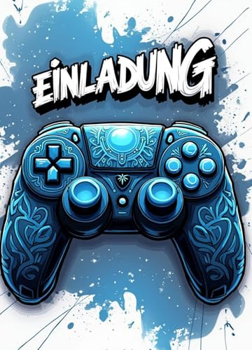 ZETTMANN Gaming Einladungskarten Kindergeburtstag – 10er Set – Battle Gamer Party Einladungen für Jungen – Controller & Neon Design – Premium Druck DIN A6