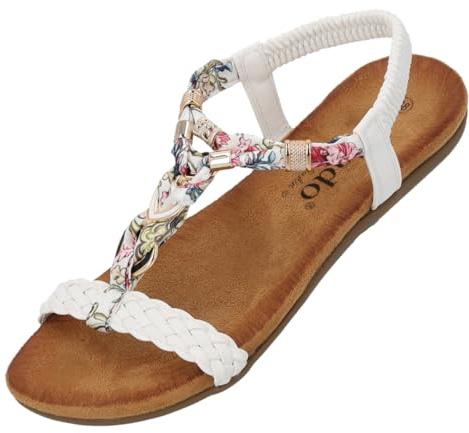 Palado Sandalen Damen Ubah by Sila Sahin - modische Sandaletten - bequeme Sommerschuhe - stilvolle Pantoletten mit elastischem Riemen Weiß UK5,5 - EU38