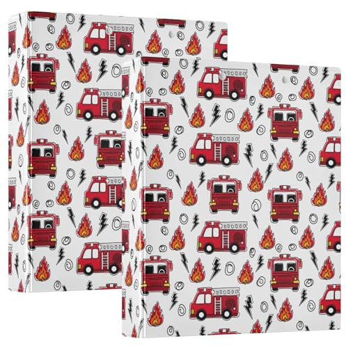 Feuerwehrwagen-Ausrüstung, 3-D-Ringbuch, A4, 2 Stück mit 200 Blatt, für Kinder, Schulbedarf, Damen, Herren, Büro