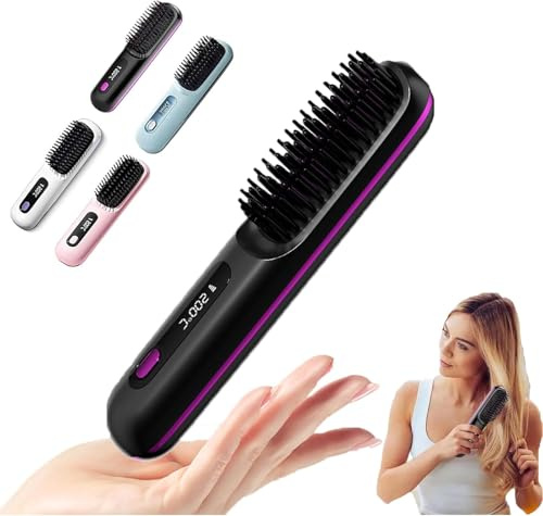 Tragbare BüRste GläTten,Eloura Berlin,HaargläTter BüRste Kabellos,Eloura Tragbare Bürste,Wiederaufladbare Glätteisen,Neu Tragbare bürste,tragbare Mini Glätteisen für Reise mit LED-Anzeige(Schwarz)