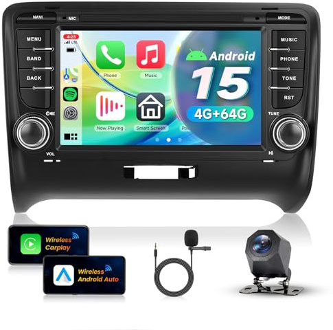 VECHTEL 4G+64G Autoradio Android 15 für Audi TT 2006-2014, 7 Zoll HD Touchscreen Auto Radio mit Drahtloses Carplay Android Auto GPS Wi-Fi USB Bluetooth 5.0 FM RDS Radio Rückfahrkamera