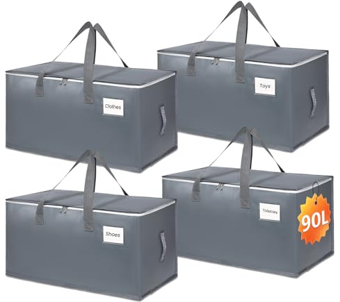 Bolsa de almacenamiento grande, 90 L, bolsa de almacenamiento con tapa y asas reforzadas, impermeable, bolsa plegable para ropa, mantas, edredones, mudanza