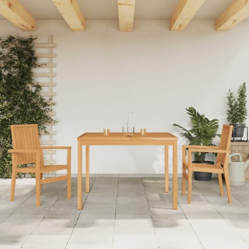 Holamys 3-TLG. Garten-Essgruppe Massivholz Teak, 110x110 cm Tisch mit 2 Stapelstühlen, witterungsbeständiges Outdoor Möbel Set für Terrasse, Balkon, Garten