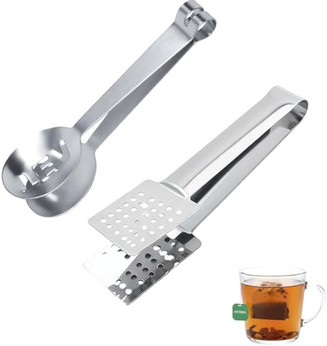 2 Pcs Tea Bag Squeezer, Teabag Squeezer Tool Tongs Strainer | Stainless Steel, Silver Teabag Strainer and Clip Tool for Tea Bags, Ice, Sugar Cubes (Square and Round)