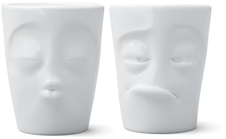 Henkelbecher Set Wachgeküsst Küssend & Verpennt in weiss, 350 ml