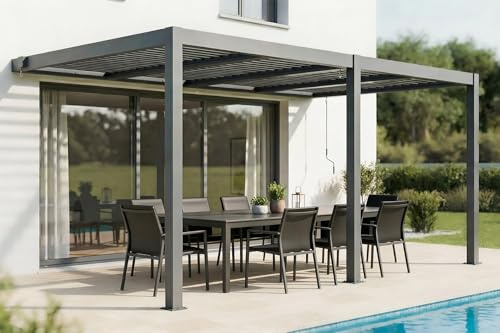 Cazeboo Pergola bioclimatica AGOSTA 5x3, addossata a parete, altezza 250cm - Alluminio grigio