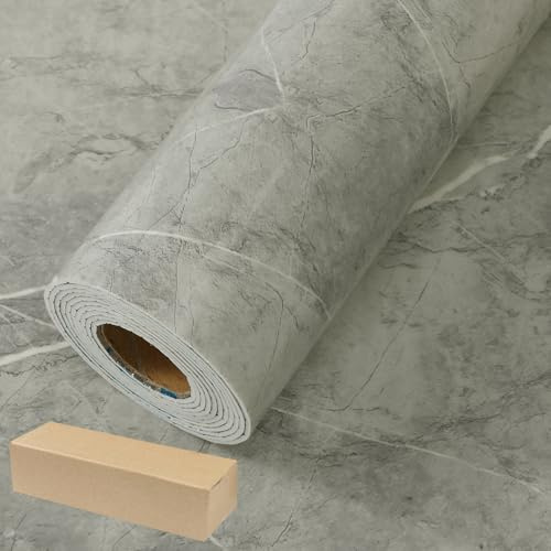 Anttyscar 4Rolle 2.3mm Dicke Grau Tapete Selbstklebend Grau Marmor Wandpaneele Selbstklebend Küche Badezimmer Wohnzimmer Abnehmbar Effekt Klebetapete Klebefliesen Wasserfest Fliesenaufkleber 40CM×3M