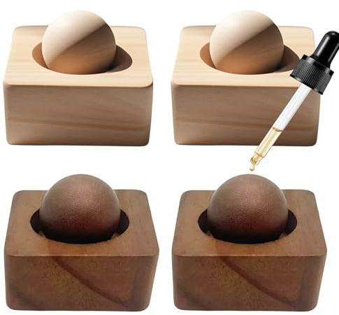 4 Stück Holz Diffuser, Handgefertigte Aromatherapie Kugeln aus Holz, Wiederverwendbar Duftöl Diffuser, Tragbar, Duftdekorationen, Geeignet für Zuhause, Büro, Auto und Reisen
