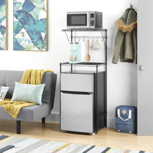 Whitmor 2-Tier Mini Fridge Stand, Over Mini Fridge Shelf with Storage，Metal Shelving Rack Mini Fridge and Microwave Stand for College Rooms Kitchen, Office